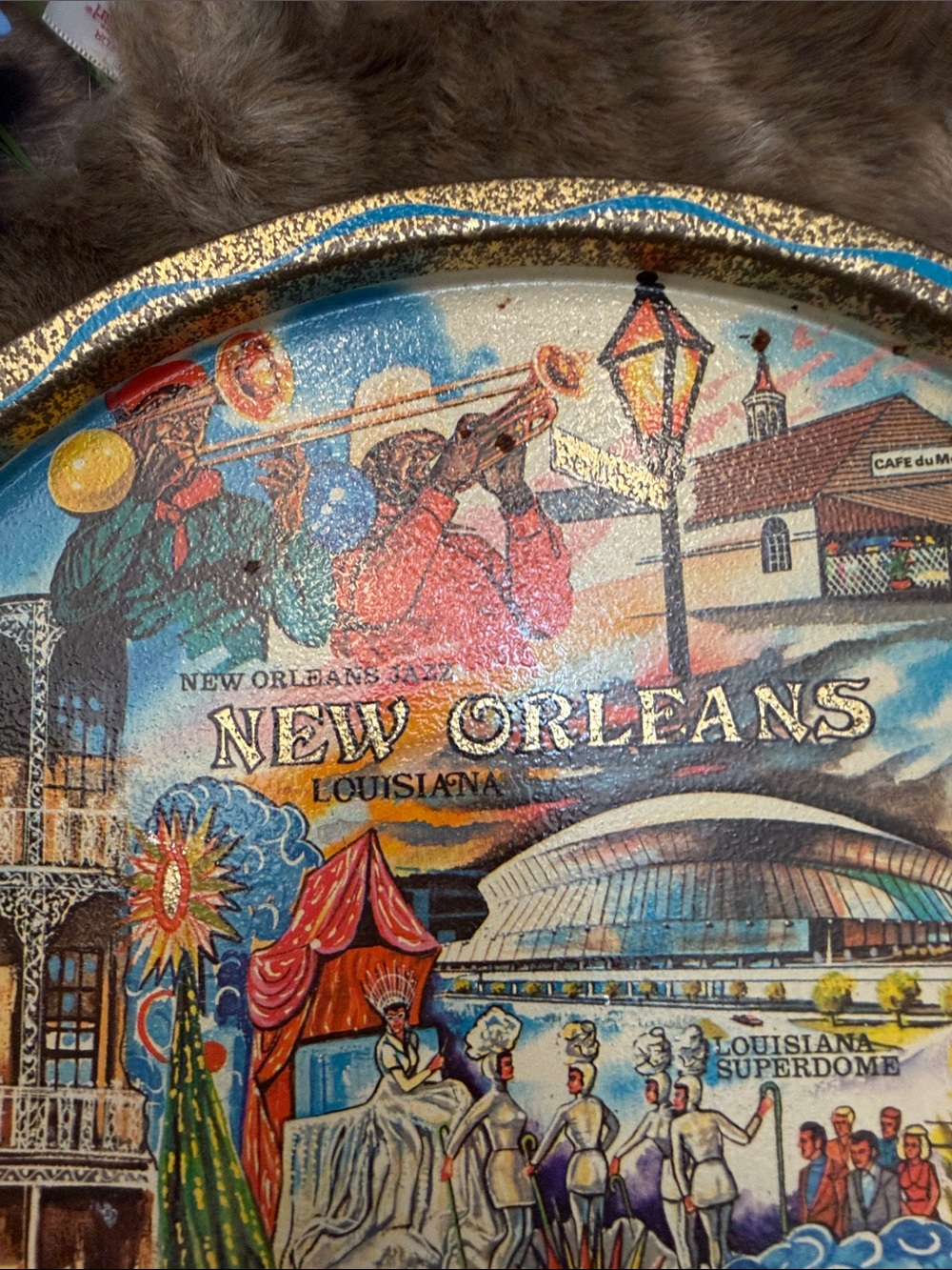 Vintage Mid Century New Orleans Souvenir Metal Tin Serving Tray 🎷 11” GUC MCM - Picture 5 of 8